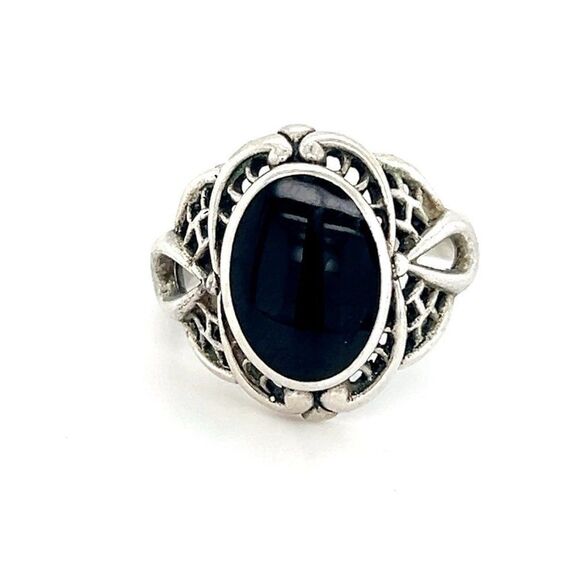 Sterling Silver Onyx Vintage Ring - Picture 1 of 10